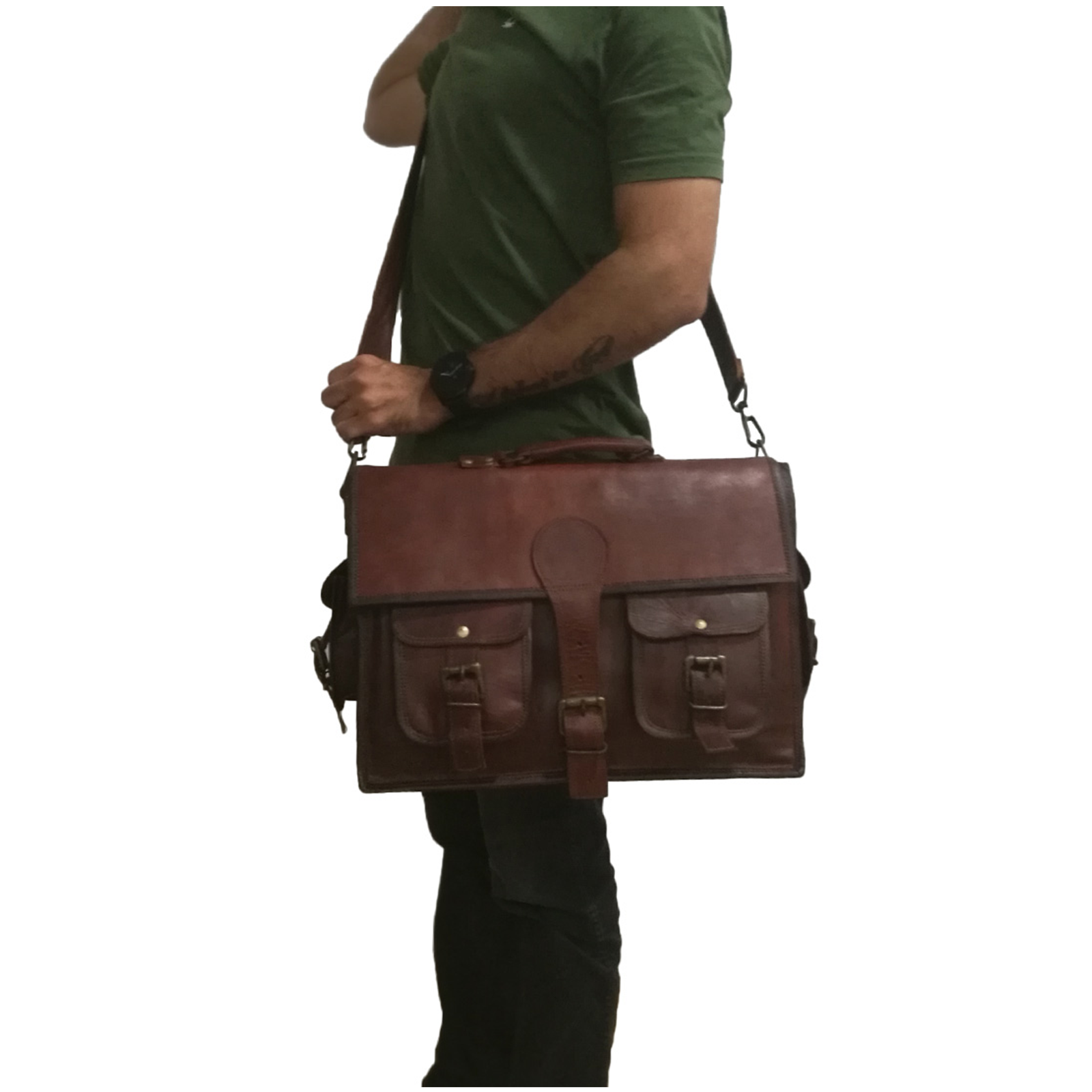 Genuine Leather Laptop Crossbody Business Messenger Men's Office Briefcase Bag